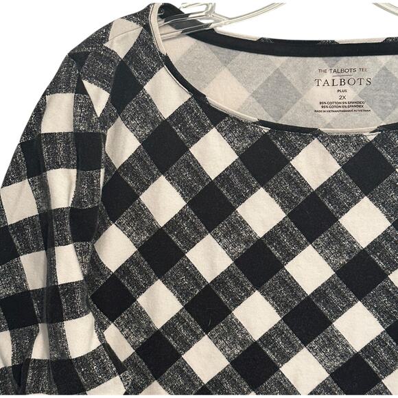 The Talbots Tee Womens Size 2X Black White Buffalo Plaid Preppy Tartan Top - Picture 4 of 8